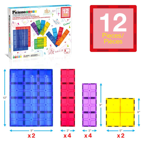 Supersized Magnetic Building Tiles 12pc Base Plate Set for Kids STEM Construction Toy Jumbo XL Foundation Stabilizers