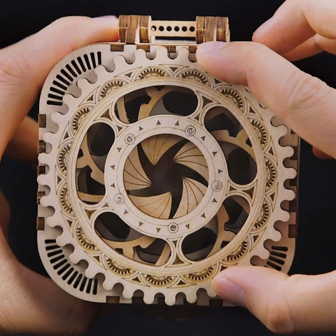 Dope Self Propelled Clockwork Wooden Puzzle Kit With Laser Cut Parts DIY Mechanical Model Build Treasure Box Craft Set For Adults And Teens Educational STEM Gift Idea, close-up