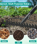 63 Inch Heavy Duty Metal Bow Rake With 17 Tines For Lawn and Garden Cleanup Leaves Debris Mulch Gravel Thatch and Landscaping