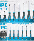 Cool 71pc Magnetic Screwdriver Set With Chrome Vanadium Steel Bits, Phillips And Torx Drivers Plus Flex Shaft Kit For Any Gadget Repair Job Or Craft Projects In Style. 71-piece screwdriver set shown with socket and precision drivers