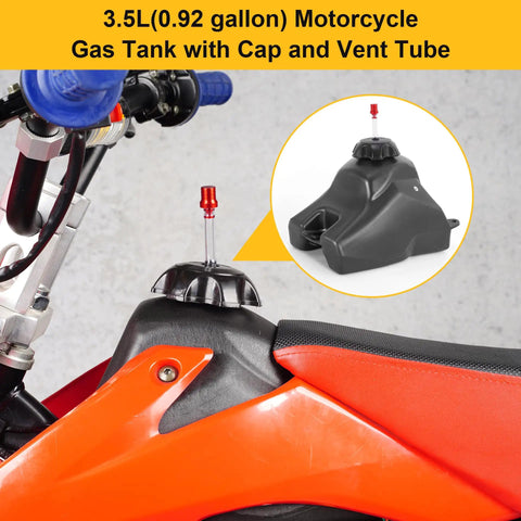 Gas Tank With Cap For CRF50 XR50 50cc 70cc 90cc 110cc 125cc Dirt Bikes on red motorcycle, includes vent tube