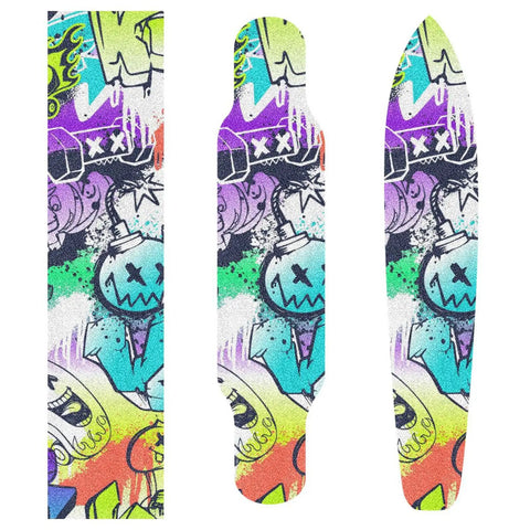 Colorful street art graffiti grip tape for skateboards and longboards, bubble free anti slip deck sheet 33 x 9 inches