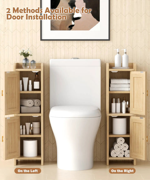 Top Tier Rattan Bathroom Cabinet Ultra Slim Floor Stand Toilet Paper Organizer Fights Clutter In Tight Corners, beside toilet