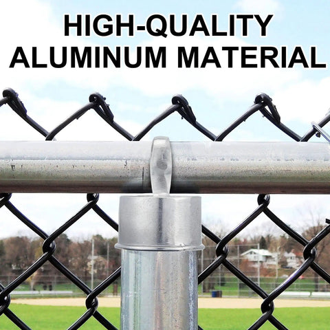 12 Pack Chain Link Fence Ring Caps For 2-3/8 Inch OD Posts And 2-1/2 Inch Aluminum Eye Top Rails With 1-5/8 Inch Loop Outdoor Fencing Repair Hardware For DIY Projects Durable No Brainer Install Replacement Parts installed on fence