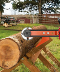 Knockout Chainsaw Mill Attachment And Log Debarker Peeler Featuring Four Heavy Duty Blades for smooth wood planning on a log.