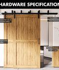 Black Rustic Double Track U Shape Bypass Sliding Barn Door Hardware Kit For Two Doors, 4.5Ft Long with two wooden doors