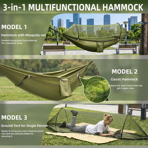3-in-1 multifunctional hammock with pop-up bug net, model variations, Go To Ultra Lightweight Travel Hammock With Pop Up Bug Net