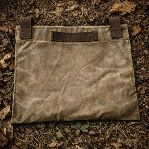 XL Haversack Foraging Bag Waxed Canvas Bushcraft Messenger with Reinforced Straps on forest floor