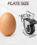 Set Of Eight 1 Inch Low Profile Swivel Caster Wheels With Brakes For Heavy Duty Furniture And Storage Cart Replacement Smooth As Butter Super Fast Setup next to an egg for size comparison.