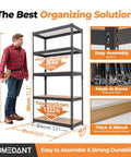 Heavy Duty 5 Tier Garage Shelving Unit With Adjustable Metal Racks 35.9 Inch Wide Standing Storage Shelves for versatile use.