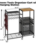 Heavy Duty Power Tool Organizer Cart With Charging Station On Wheels 8 Outlets And 8 Slots Cordless Drill Holder With Drawers