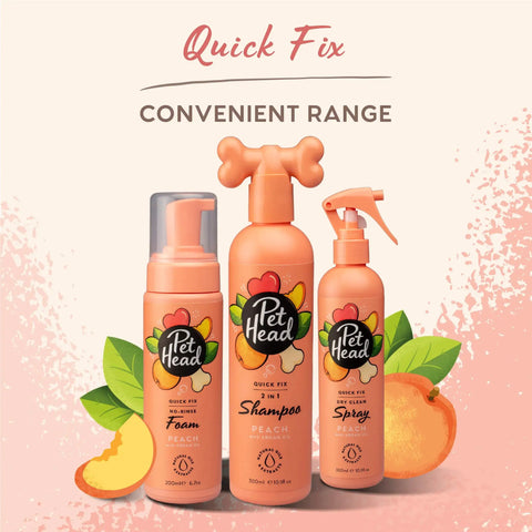 Hassle Free Dry Dog Shampoo Peach Scent Spot Wash For Pooches On The Go Natural Oil Blend Fast Drying Deodorizing Spray trio of grooming products