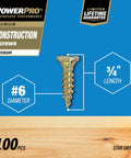 Interior Construction Screws Size 6 By Three Quarters Inch 100 Count Fast Install No Pre Drill Sharp Point Star Drive For No Stripping