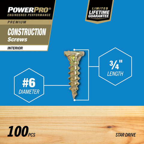 Interior Construction Screws Size 6 By Three Quarters Inch 100 Count Fast Install No Pre Drill Sharp Point Star Drive For No Stripping