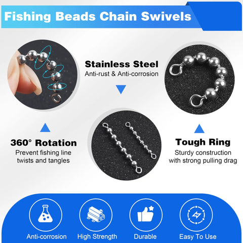 Bead Chain Fishing Swivels Stainless Steel 360 Degree Rotating Catfish Trolling Swivels 20 Or 40 Pack Pro Grade High Speed Tackle For Freshwater And Saltwater, stainless steel