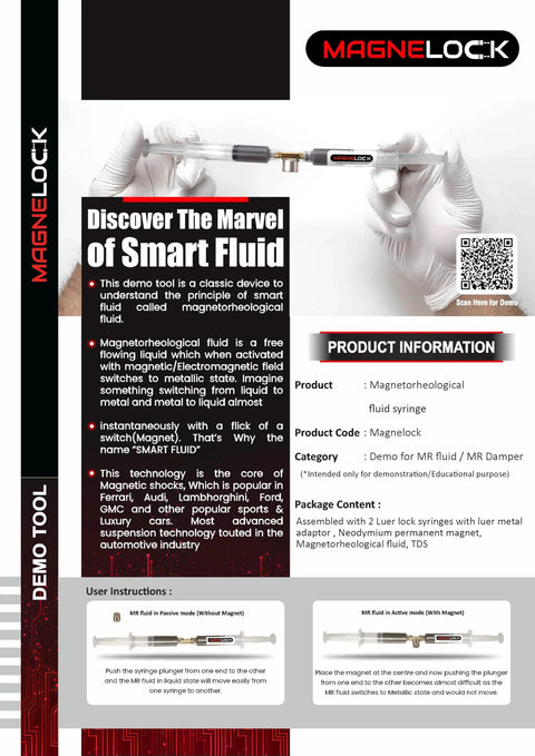 Magnelock MR fluid syringe demo with 2 Luer-lock syringes and neodymium magnet adaptor