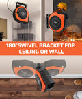 Retractable 75 Ft Heavy Duty Extension Cord Reel With 14/3C SJTOW Cable, wall or ceiling mount, 180° swivel bracket shown