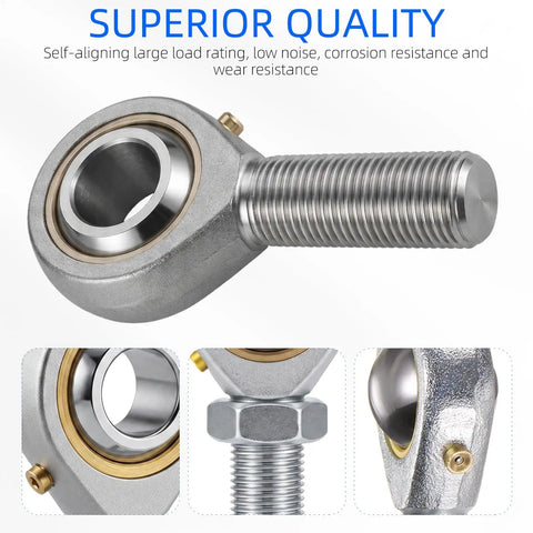 Premium Rod End Bearing Featuring 5/8 Inch Bore And 5/8-18 Right Hand Thread Galvanized Steel Joint for heavy duty steering linkage, close-up view.