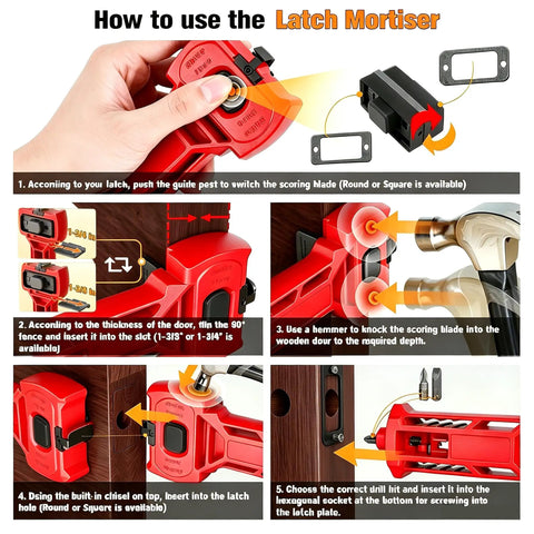 Must-Have Door Lock Installation Kit With Precision Latch Mortise Tool For Smooth DIY Home Hardware Projects And Super Easy Lock Upgrades, red latch mortiser in use
