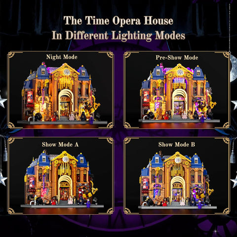 Steampunk Time Opera House Lighting Building Set with 2810 Pieces in different lighting modes for collectors.