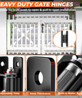 Two PICURA 7-inch heavy-duty black steel gate hinges, wall-mount, for metal/farm gates, 1100 lb capacity