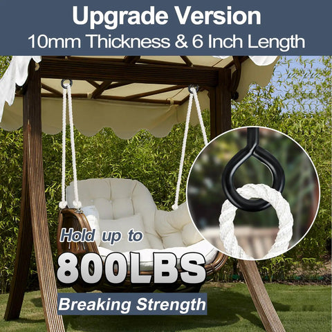 Heavy Duty 6 Inch Eye Hooks And Screws Set, 800 lbs, rustproof self tapping bolts, outdoor swing installed, secure hanging