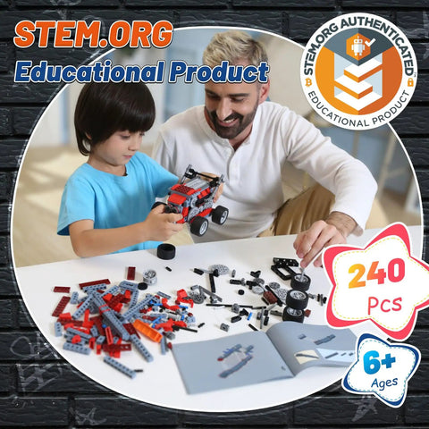 8 In 1 Electric Monster Truck Building Kit For Kids Ages 6 To 12 With 240 Pieces And Motor, DIY STEM Construction Toy Set For Boys And Girls, 8 Moving Models, Educational Science Kit For Christmas Birthday Gift, boy and man building model car