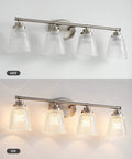 Modern Bathroom Vanity Light Fixture Over Mirror 4 Light Crystal Glass Wall Sconces Brushed Nickel Finish Damp Rated Rustproof