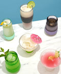 Assorted colored double-wall glasses with drinks; Freezable Beer Glasses Set Of 2 16 Oz Double Wall Insulated Pints Keep Brews Ice Cold Longer Gray Tumbler