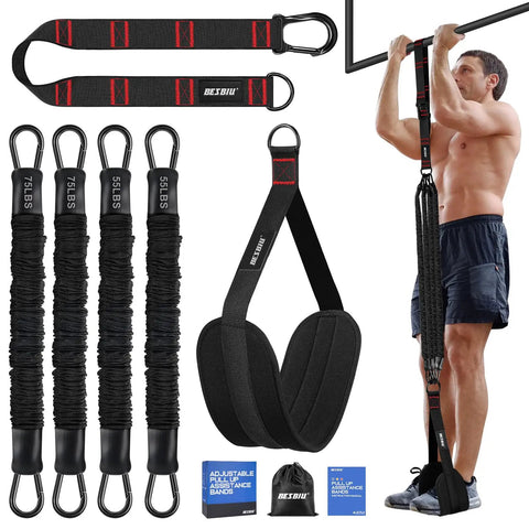Heavy Duty Pull Up Resistance Bands 260 Lbs for Door Frame Bar Training Adjustable Length Easy Fit Assisted Pull Ups with Feet Rest