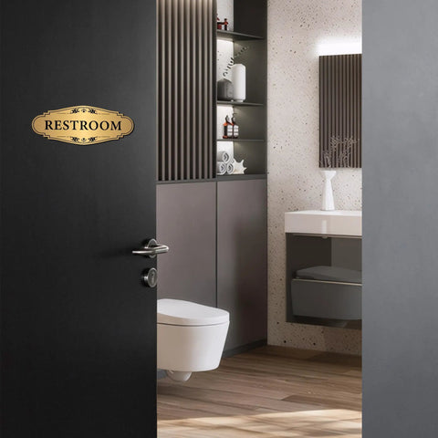Gold Brushed Restroom Sign Sticker For Business And Home Self Adhesive Waterproof Bathroom Door Sign Unisex Toilet Sign Durable No Fuss Peel