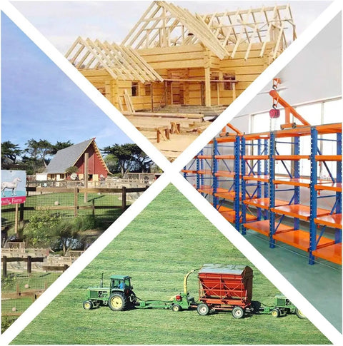 Collage of farm, construction, and industrial scenes; relates to Stainless Steel Hex Bolts Set 10 Piece M6 M8 Half Thread Hex Head Machine Screws.