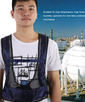 Beat The Blazing Heat On Rough Industrial Job Sites With This Adjustable Compressed Air Cooling Vest Delivering Serious Chill For Welders And Heavy Duty Crews, worn by a man, suitable for hot environments.