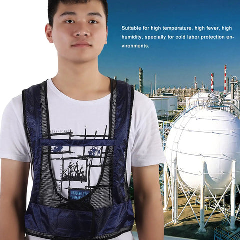 Beat The Blazing Heat On Rough Industrial Job Sites With This Adjustable Compressed Air Cooling Vest Delivering Serious Chill For Welders And Heavy Duty Crews, worn by a man, suitable for hot environments.