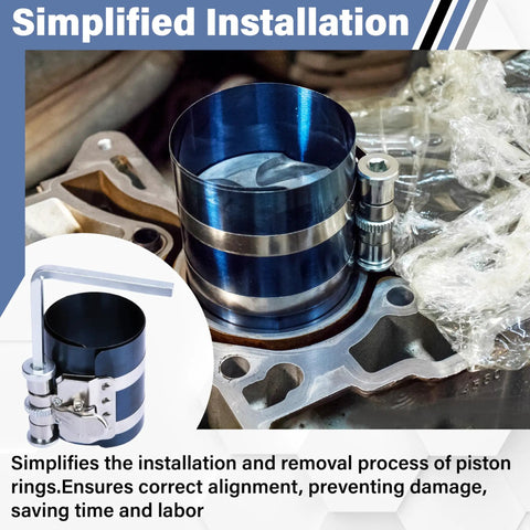 Universal Premium Piston Ring Compressor And Heavy Duty Installation Pliers For Domestic And Import Engine Builds in use on engine part.