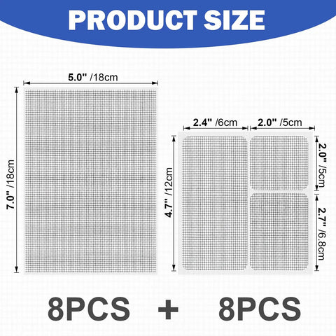 16 Pack Window Screen Patch Kit With 5x7 And 4.5x4.5 Inch Patches Fiberglass Self Adhesive Waterproof Mesh Tape Size Chart