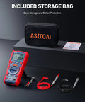 Digital Multimeter TRMS 20000 Counts with Auto Ranging, storage bag, test leads, and manual displayed on table