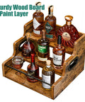 Three Tier Wooden Liquor Display Shelf For Home Bar 3 Step Countertop Rack For Bottles Whiskey Vodka And Spirits Retro Style Mini Bar Organizer Sturdy Wood Stand on countertop with bottles