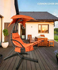 Replacement Cushion Cover For Hanging Lounge Chair And Outdoor Hammock Chair With Easy Zip And Secure Strap Outdoor Patio Cover Only In Orange For Chaise Lounge And Pillow Pad, shown installed on a patio.