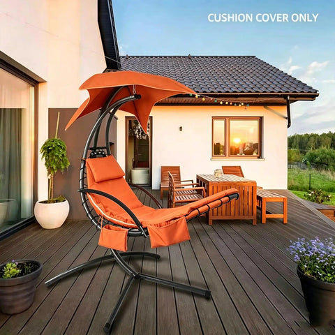 Replacement Cushion Cover For Hanging Lounge Chair And Outdoor Hammock Chair With Easy Zip And Secure Strap Outdoor Patio Cover Only In Orange For Chaise Lounge And Pillow Pad, shown installed on a patio.