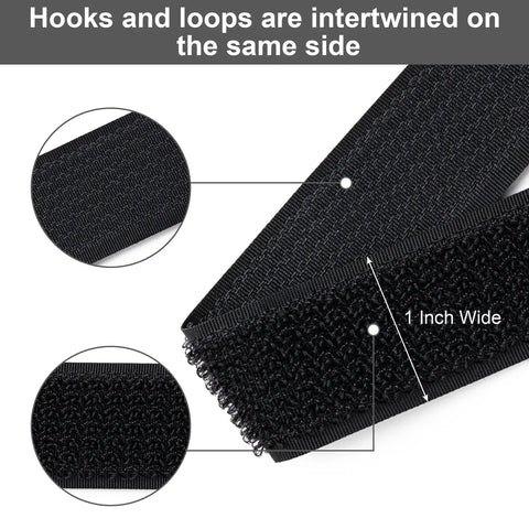 Close-up of black One Inch By Sixteen Foot Hook And Loop Straps With Twenty Five Metal Buckles Adjustable Fastening Ties