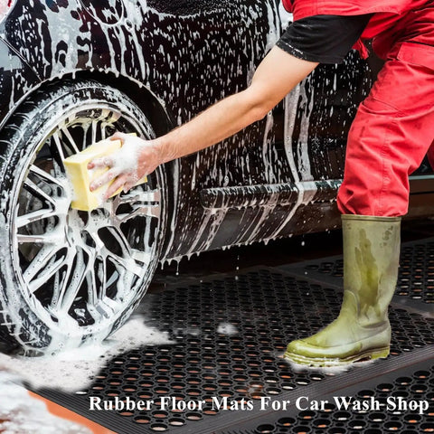 Heavy Duty Rubber Floor Door Mats For Outdoor Entrance Anti Fatigue Drainage Mat Non Slip Bar Kitchen Garage Use Black 36 Inch By 60 Inch All Weather Tough Durable Indoor Outdoor in use at a car wash
