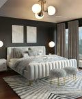 Bedroom with Modern Globe Wall Sconce 1 Light In Brushed Nickel, Diffused Opal Glass Shade, above bed with city view