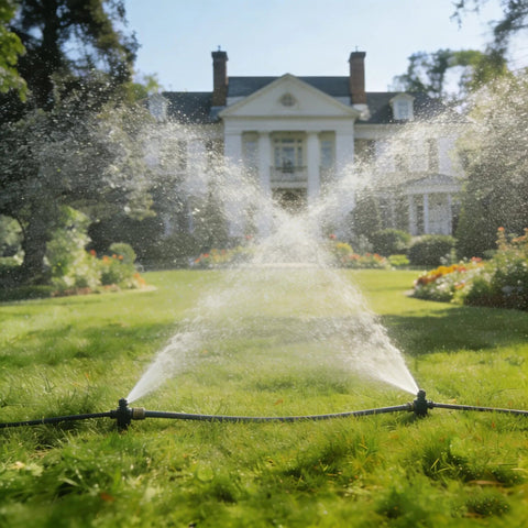 Gear Driven Sprinkler For Yard With 5 Pattern Rotary Coverage 360 Degree Sprinkler Head watering large garden in front of house