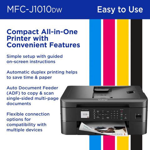 Compact Desktop Wireless Color Inkjet All In One Printer Featuring Auto Duplex And Lightning Fast Copy Scan Fax Plus Cloud Sync Ready Alexa Integrated, showing front view with ADF and control panel.