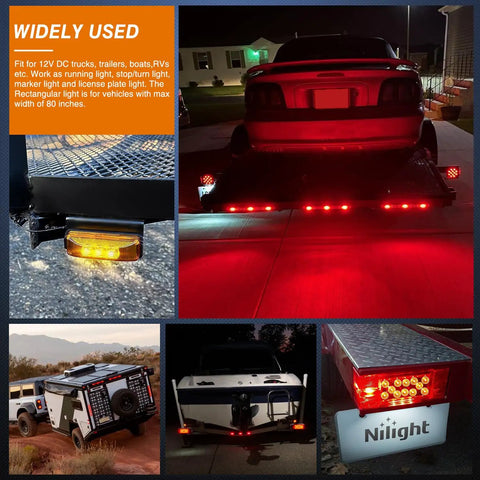 LED Trailer Light Kit 2 Pack Red Rectangular Tail Stop Turn License Lights Amber Side Marker 9 LED ID Bar