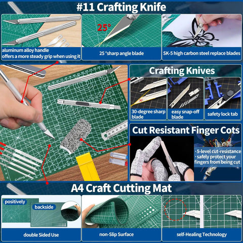 Pro Grade 75Pcs Modeler Basic Tools Craft Set For Gundam Model Cars And Planes DIY Repair Kit with knife, mat, and finger cots.