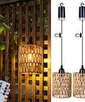 Totally Cordless Boho Rattan Battery Chandelier With A Super Chill Warm White Glow, Handwoven hanging pendant light with remote for outdoors.