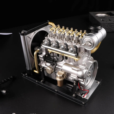 Boss Mini Diesel Engine Model Kit With Real Working OHV Four Cylinder Mechanism slick metal engine model with detailed components.