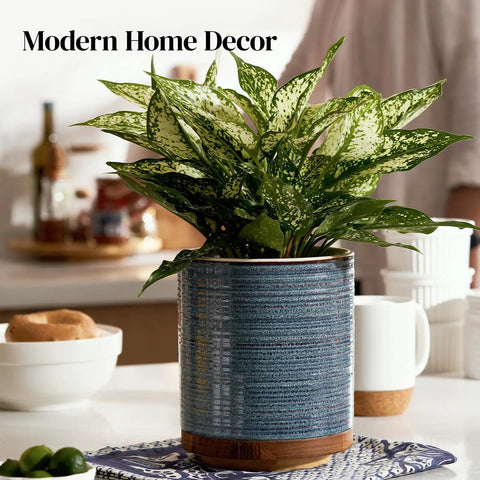 360 Degree Rotating Utensil Holder For Countertop Extra Large Ceramic Caddy In Blue Kitchen Utensil Crock For Farmhouse Decor
